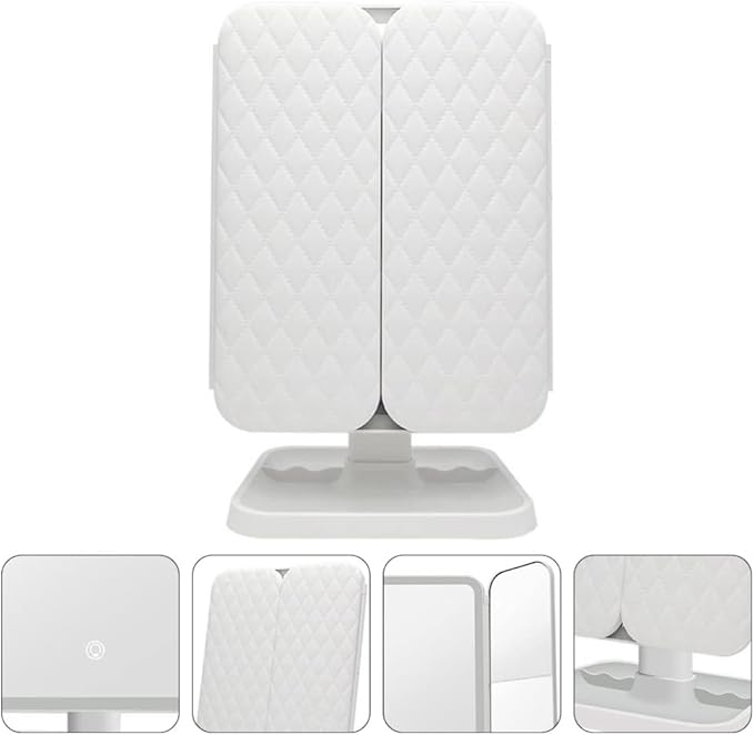 Miroir de maquillage avec lumières LED - Miroir de maquillage pliable à trois côtés - Miroir grossissant à trois côtés - Miroir de courtoisie portable et pliable - Miroir de maquillage de bureau