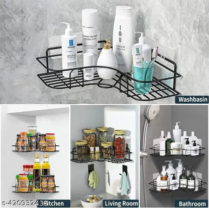 Lot de 2 étagères d'angle de salle de bain sans perçage, en acier inoxydable