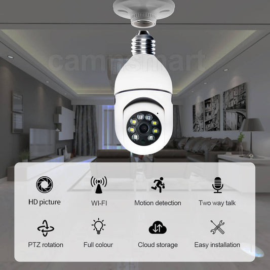 Caméra Ampoule 360° WiFi avec Vision Nocturne , Détection De Mouvement, IR HD 1080P