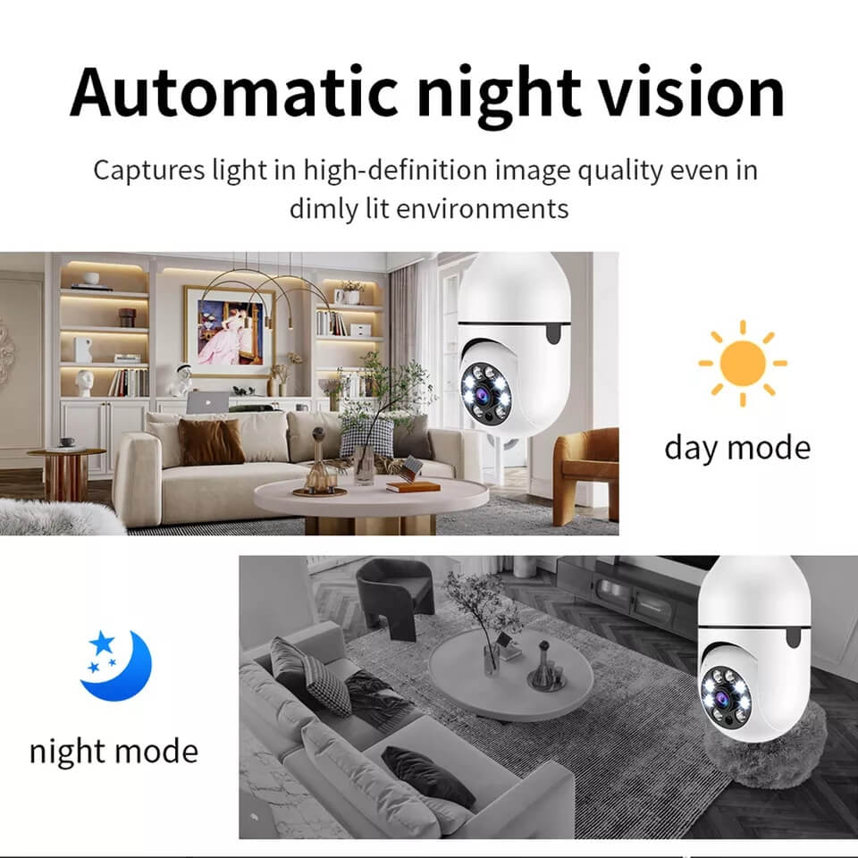 Caméra Ampoule 360° WiFi avec Vision Nocturne , Détection De Mouvement, IR  HD 1080P