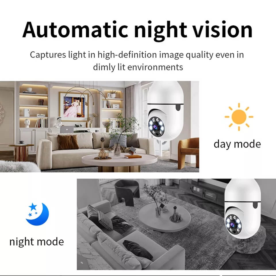 Caméra Ampoule 360° WiFi avec Vision Nocturne , Détection De Mouvement, IR HD 1080P