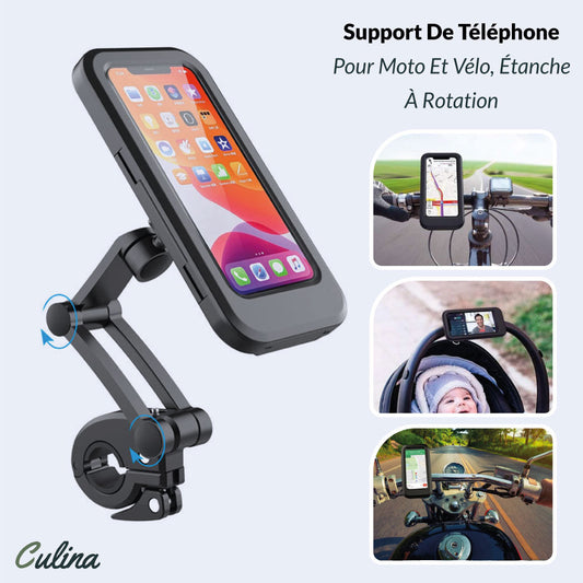 Support De Téléphone Pour Moto Et Vélo, Étanche À Rotation De 360° Avec Écran Résistant À L’eau.
