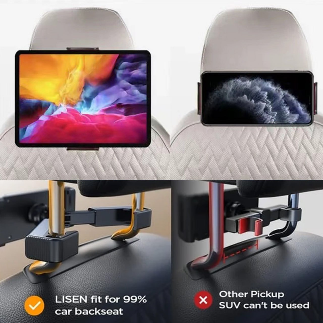 Support Téléphone et Tablet pour appuie-tête de voiture